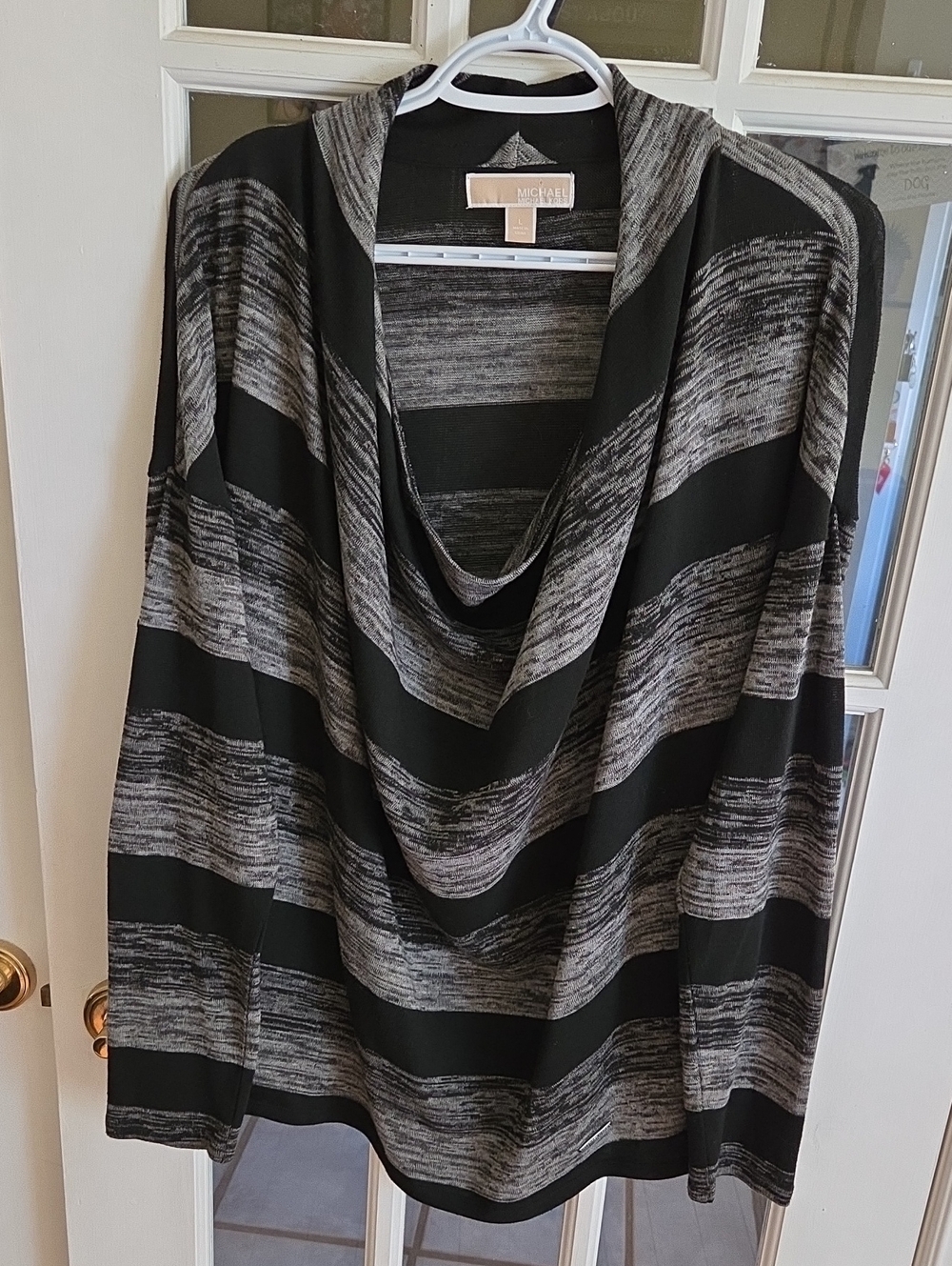 Michael Kors Black & Gray Striped Cowl Neck Sweater
